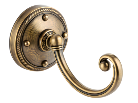 Decorative wall hook with brass finish isolated on white background