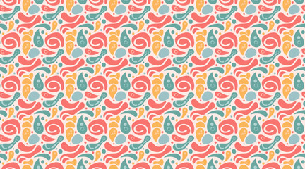 Folk Art Bird and Paisley Seamless Pattern - Cute Hand-Drawn Vector Background for Kids