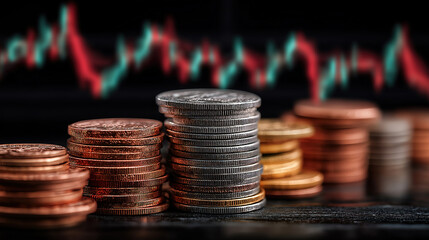 Colorful graphs and stacked coins represent rising investments and trends in crypto economy