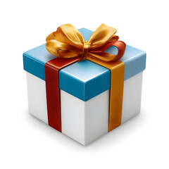 Gift Box Delight: A pristine gift box, adorned with a radiant golden ribbon, sits elegantly. the colorful present evokes feelings of joy and celebration, perfect for any special occasion.