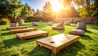 Cozy Outdoor Lounge Area with Sunlight and Green Lawn in Garden