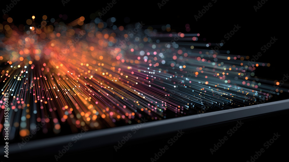 Poster data flows outward from tablet device illustrating advanced business intelligence visualization