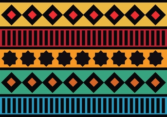 Vibrant Horizontal Stripes Featuring Diamonds Stars And Vertical Lines
