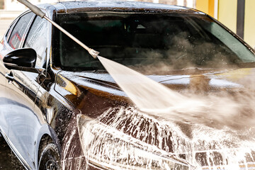 Washing car with contactless high pressure water jet,equipment pump in self service car...