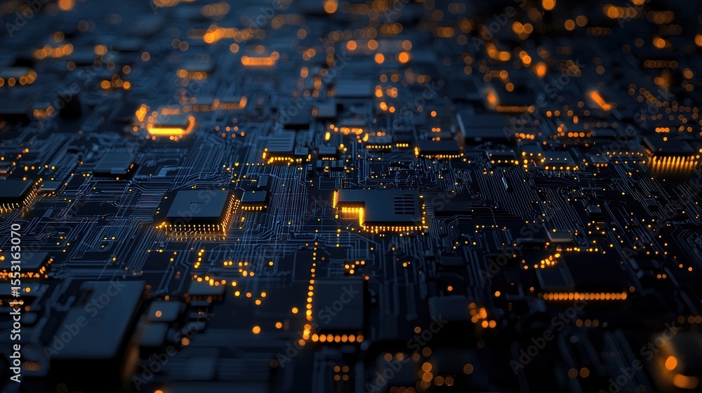 Poster close-up view of a complex circuit board.