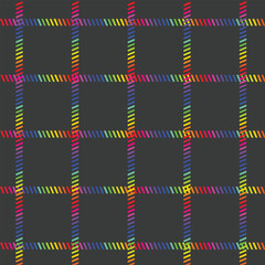 Rainbow Colored Dashed Lines Forming A Plaid Pattern On Dark Gray