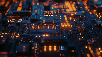 Close-up view of intricate circuit board technology.