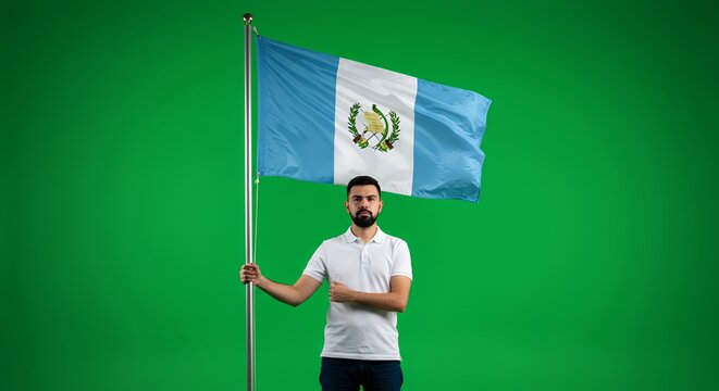 Guatemalan Man Holding National Flag