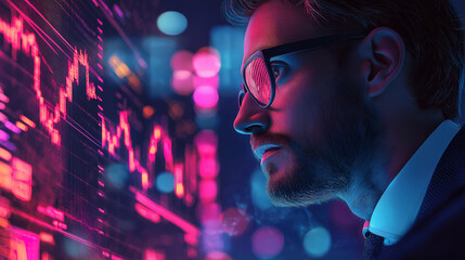 Businessman reviews sales data using digital tools for marketing strategy and innovation plan