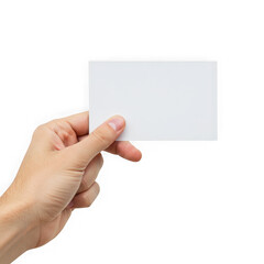 Obraz premium Hand holding blank white card isolated on transparent background