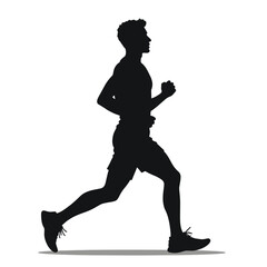 Black Silhouette Vector Illustration of Man Jogging in Daily Fitness Activity with Casual Sportswear on White Background Full HD