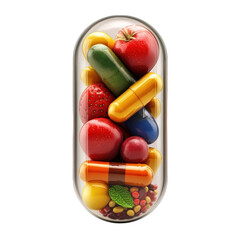 Natural Medicine Food as Pill A Vibrant Capsule Full of Fruits Veggies and on transparent background