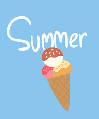 Flat Design Summer  Illustration with Ice Cream