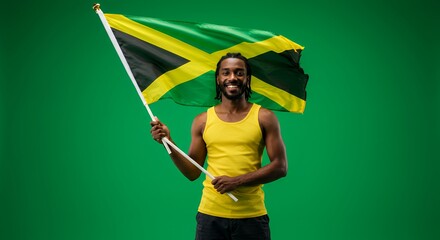 Jamaican Pride: A Man Proudly Holds His Nation's Flag