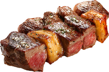 Succulent Steak Cuts: Capturing the essence of a delectable culinary experience with an artful presentation of tender, perfectly seared steak cuts, offering a glimpse into the heart of gourmet food.