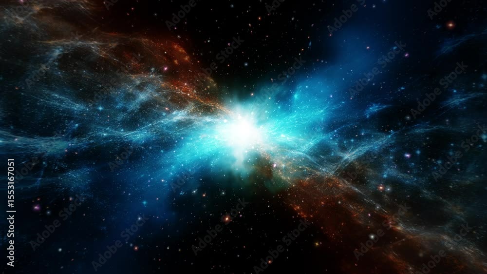 Wall mural loop galaxy space travel glow blue orange nebula stars space travel cloud in deep space abstract sci