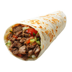 Grilled Beef Burrito with Tomato Cucumber Onion Filling Isolated on a transparent background meat