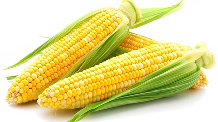 Fresh, vibrant yellow corn on the cob isolated on a clean white background, presenting a mouth - watering and healthy food option. Ideal for food - related projects, this image showcases the natural 