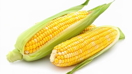 Fresh, vibrant yellow corn on the cob isolated on a clean white background, presenting a mouth - watering and healthy food option. Ideal for food - related projects, this image showcases the natural 