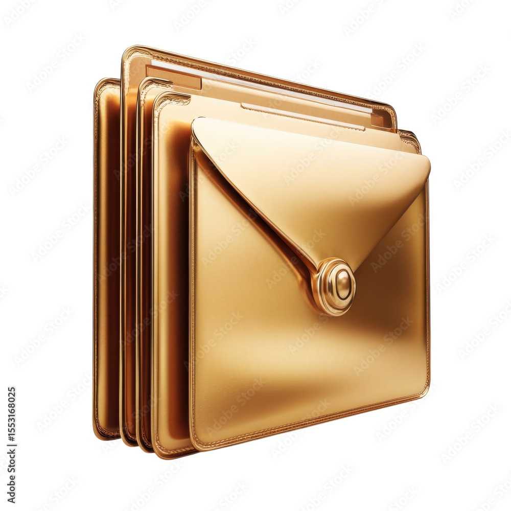 Poster golden email stack notification system 3d render icon for business on transparent background