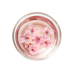 Overhead View of Cherry Blossoms Floating in a Glass of Water