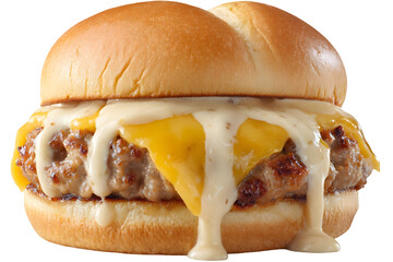 Melted Cheese Burger: A mouthwatering image of a burger with cheese cascading and dripping down, a culinary delight.