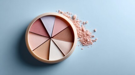 Pastel Colored Makeup Powder Palette on Light Blue Background
