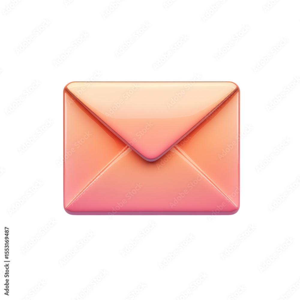 Poster glossy peach email icon symbol for communication design project 3d render on transparent background