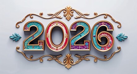 2026 decorative design lettering on plain white background
