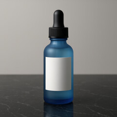 Frosted Blue Dropper Bottle Mockup on Dark Marble