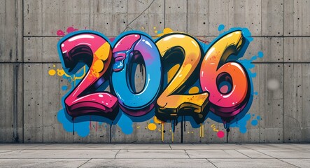 2026 graffiti lettering design on concrete wall background