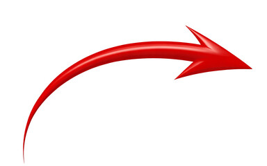 Shiny red curved arrow pointing to the right isolated on transparent background