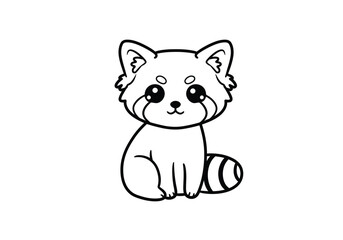 Fototapeta premium Kawaii red panda drawing. It is a black and white outline image of a kawaii red panda drawing, a super cute and charming animal. Vector sketch line art draw.