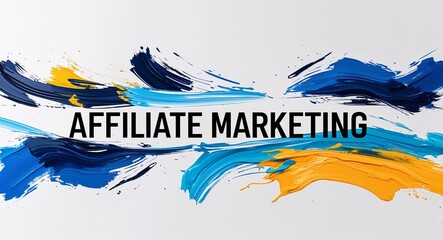 affiliate marketing text lettering on abstract brush strokes paint in plain white background