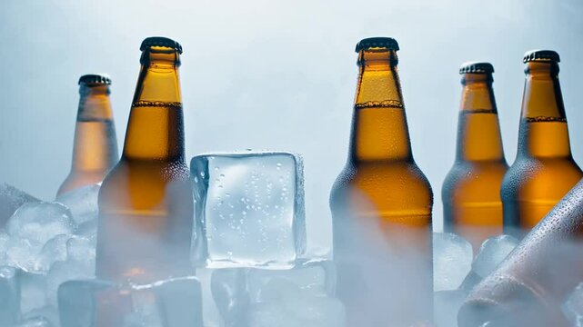 Botellines de cerveza frescos, entre cubos de hielo