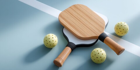 Pickleball Paddles and Balls on Blue Surface
