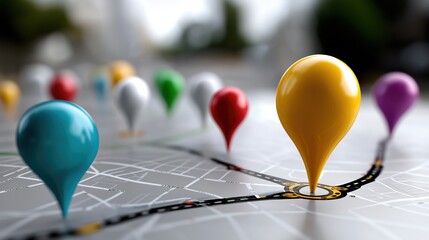 3D city map with delivery route, GPS pin marker, and navigation lines, modern vector design with bright and colorful palette