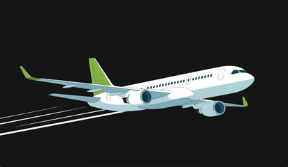 Passenger airplane illustration: ideal for travel, aviation, transport, and global connection concepts.

