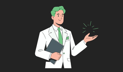 Scientist or doctor in lab coat explaining: ideal for medical, research, education, and innovation concepts.

