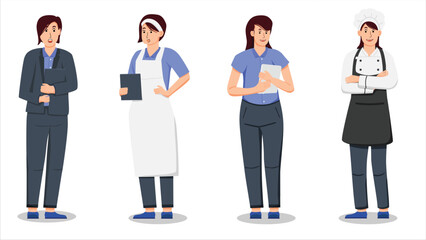 flat color vector of female staff waitress in restaurant
