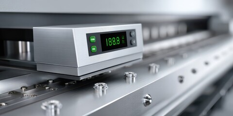 Silver Industrial Printer Component Close up with Digital Display