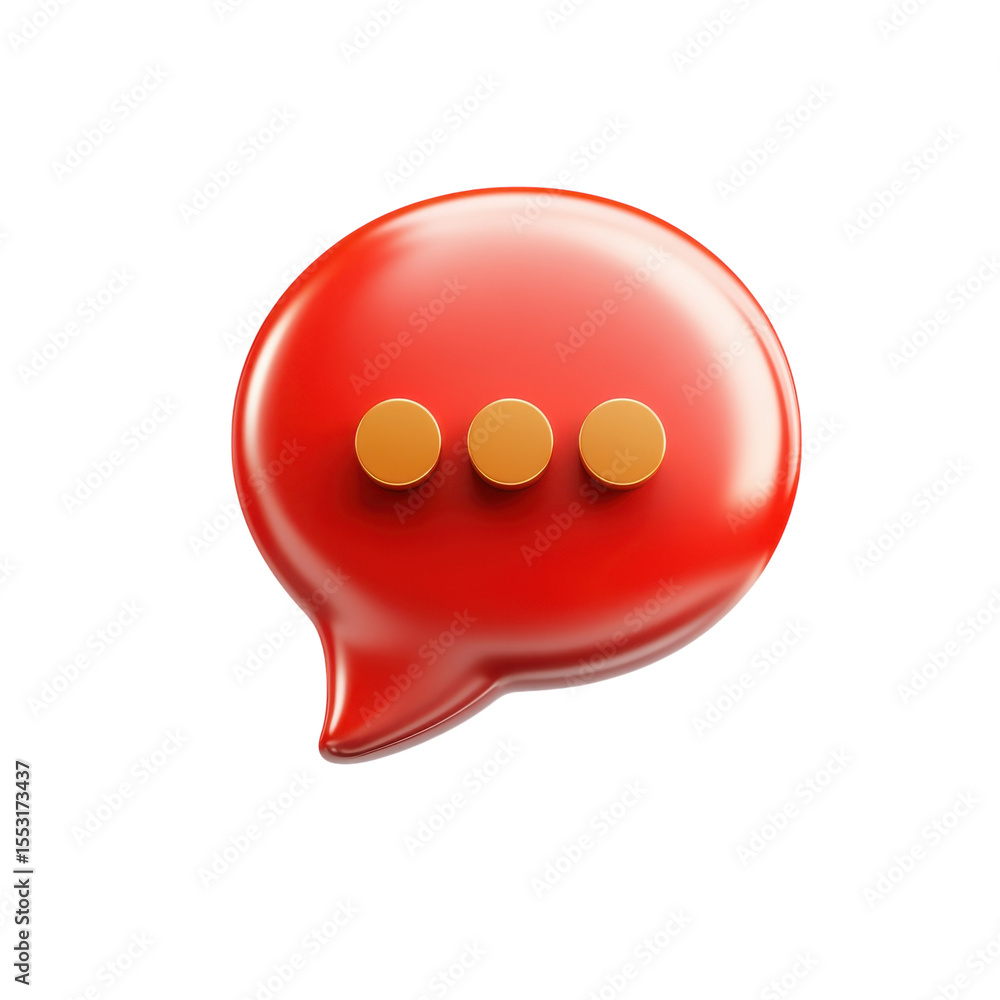 Poster red speech bubble with three dots glossy communication icon 3d render on transparent background