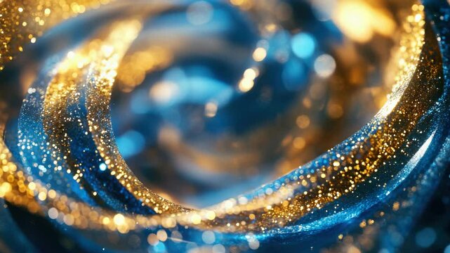 Colorful rings in a circle, glowing with glittery gold and blue hues