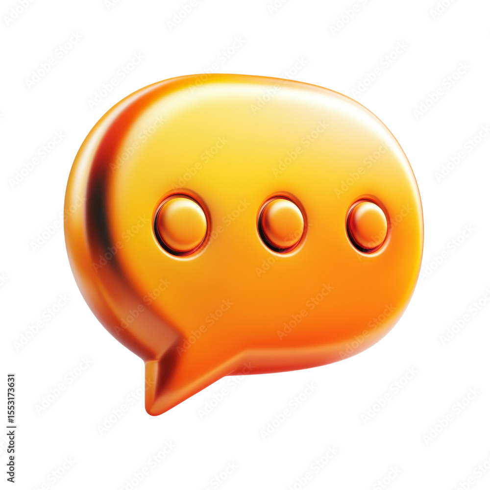 Fototapete glossy yellow message bubble icon communication design concept isolated on transparent background