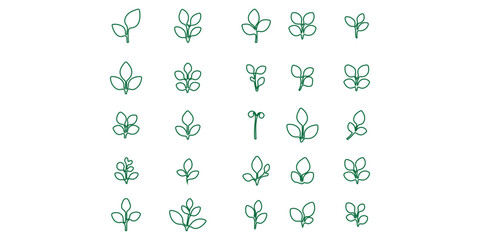 Leaf Icon Set. Botanical Silhouettes and Plant Symbols Collection