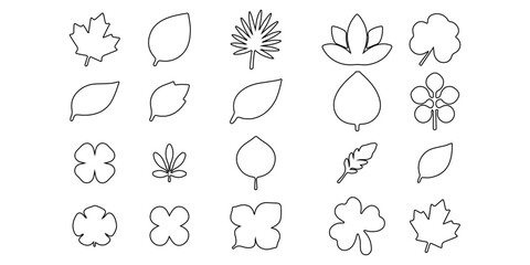 Leaves vector icon set, leaf herb green simple graphic pictogram illustration isolated cut out image, small branch shape silhouette