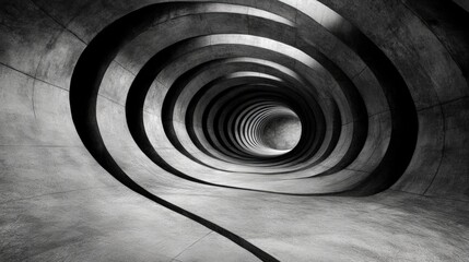 A monochromatic tunnel with swirling patterns creates a sense of depth and mystery, Ideal for backgrounds in design or artistic projects, it evokes themes of exploration and perspective,