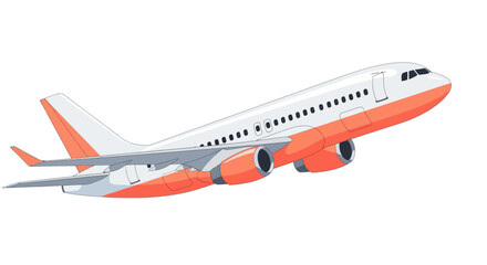 Flying Passenger Jet in Orange and White, in Flight