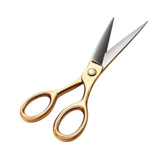 Professional gold scissors isolated haircut tailoring cutting instrument on transparent background