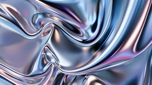 Abstract flowing metal background with shiny  blue,  purple and silver gradient textures. Smooth, reflective surfaces create a sense of motion and depth.